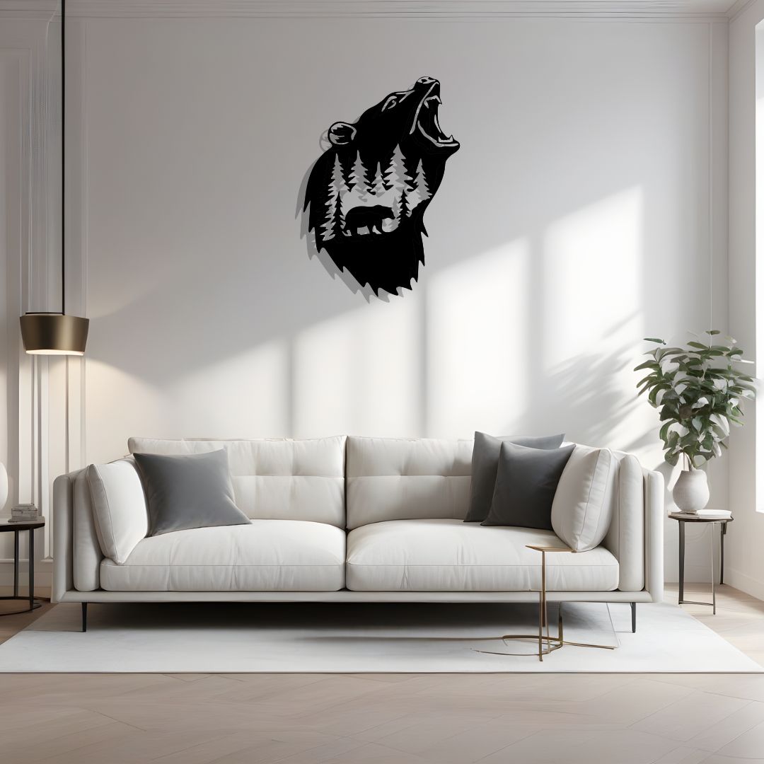 Bear Wall art | Wall Decoration | (15 X 21 INCH) | Matte black finish