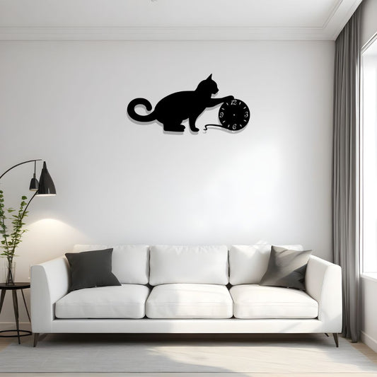 Cat playing Clock Wall