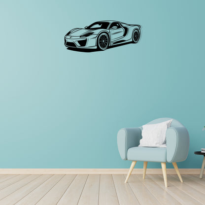 Sports Car Wall art | Wall Decoration | (12X25 INCH) | Matte Black Finish