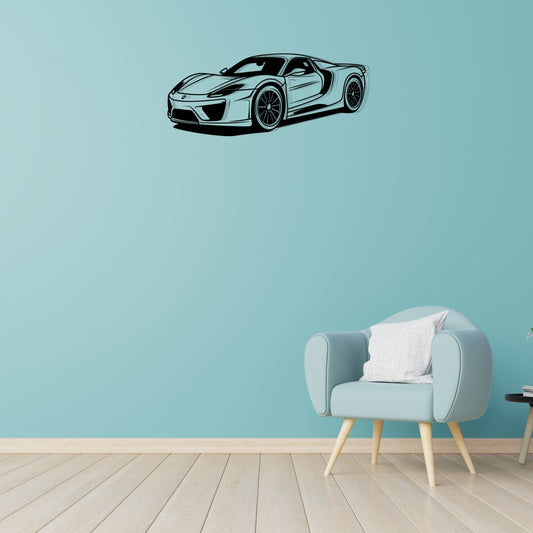 Sports Car Wall art | Wall Decoration | (12X25 INCH) | Matte Black Finish