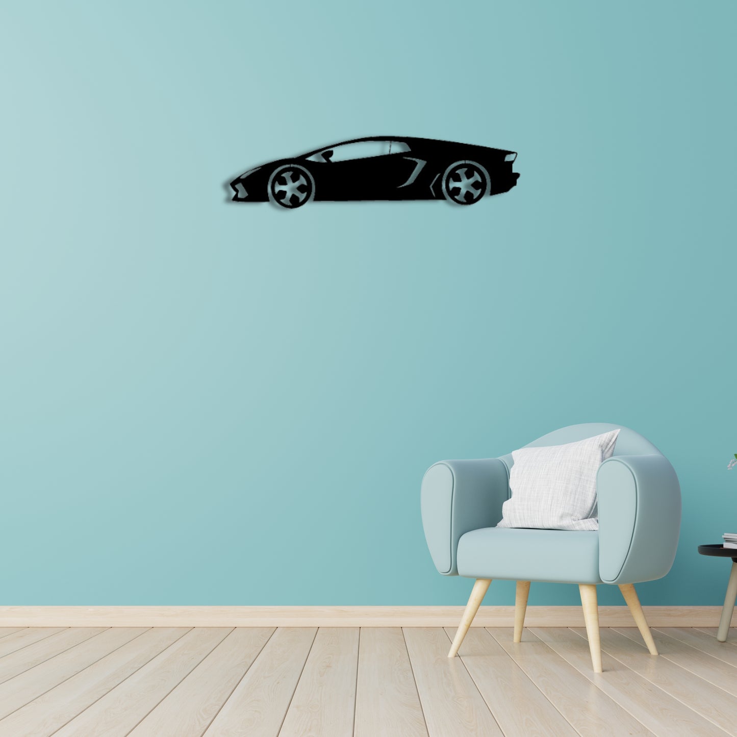 Sports car Metal Wall Art | (12X25 Inch) | Matte black coated | Wall Decor