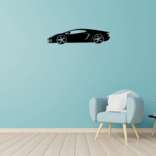 Sports car Metal Wall Art | (12X25 Inch) | Matte black coated | Wall Decor