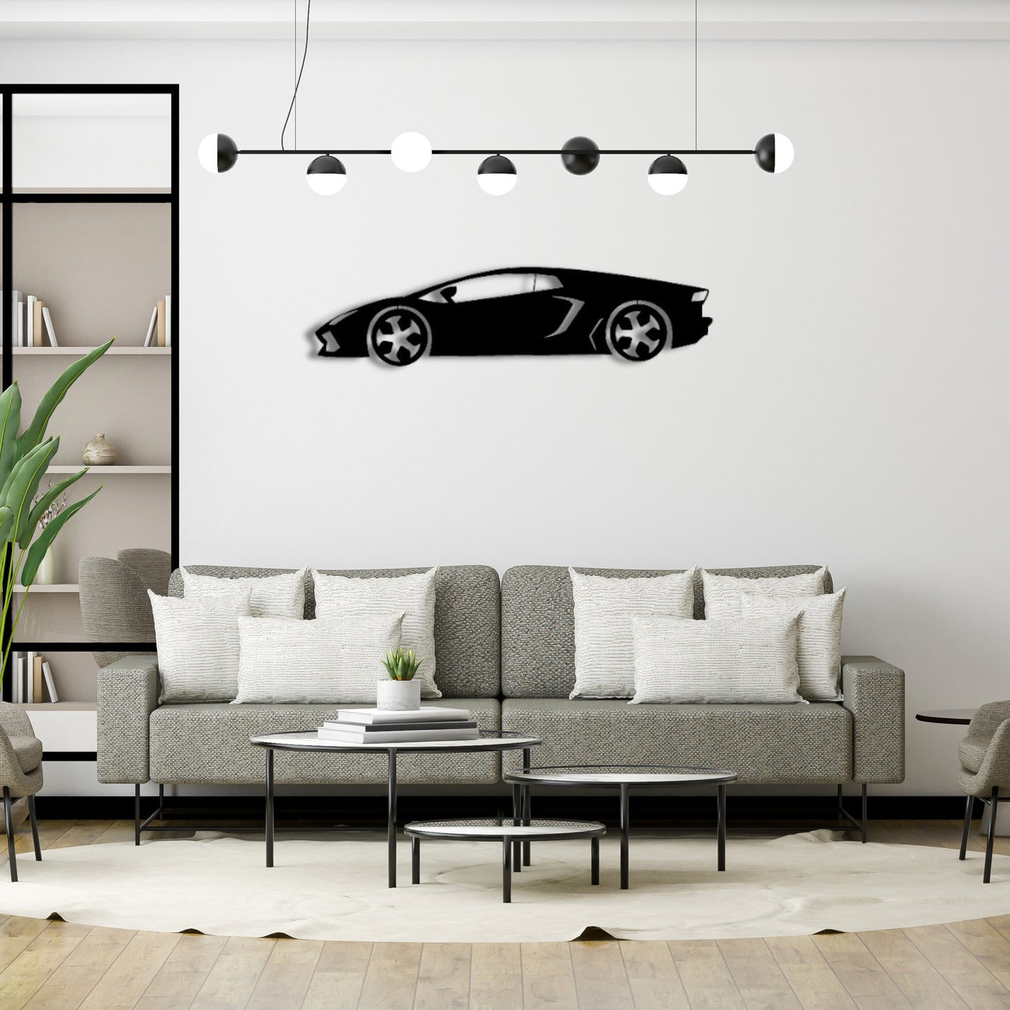 Sports car Metal Wall Art | (12X25 Inch) | Matte black coated | Wall Decor