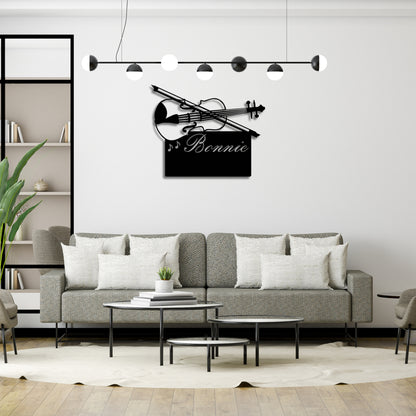 Violin Wall Art| Wall Decoration | (12X25 INCH) | Matte Black Finish