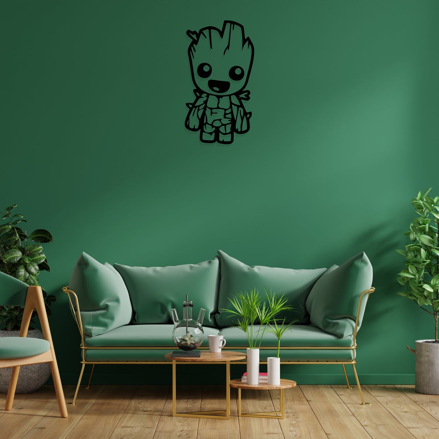 Groot With smile | Wall Decoration | (12 X 20 Inch) | Mate black finish