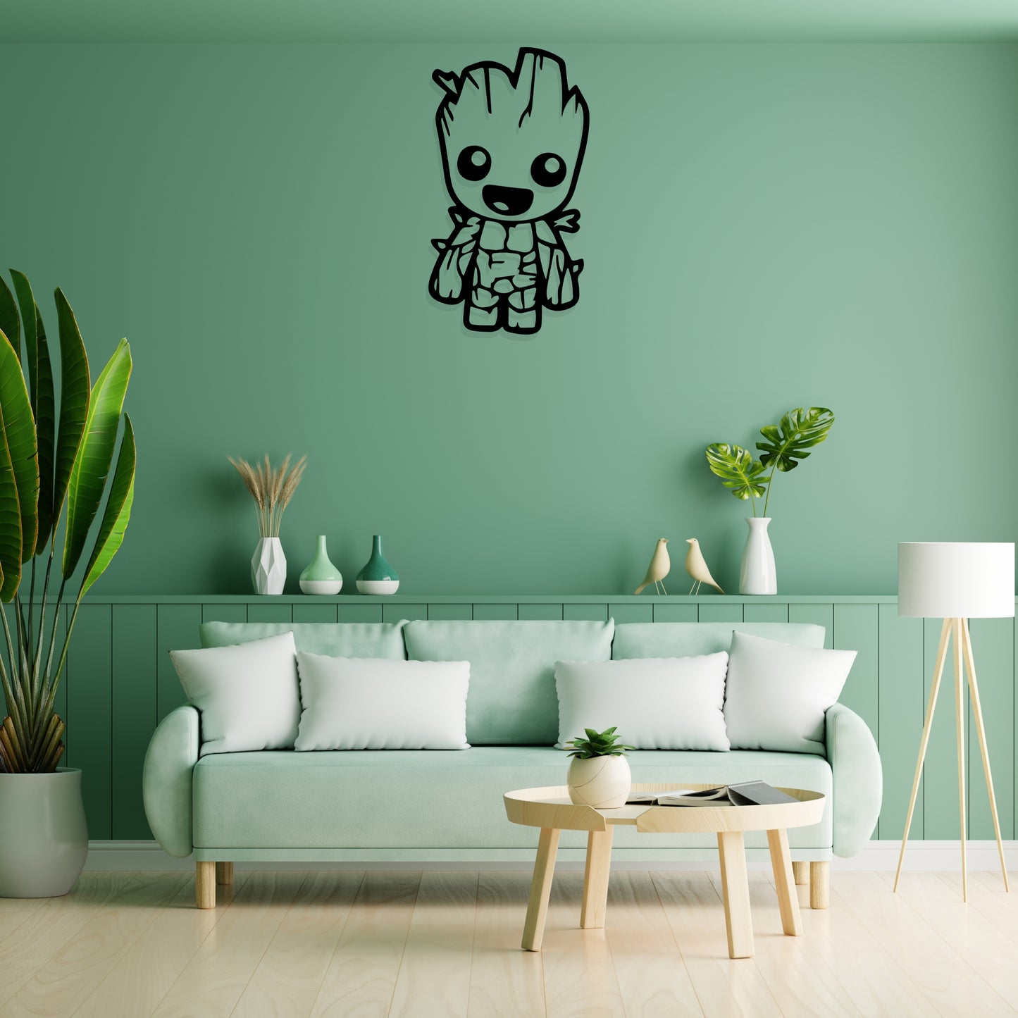 Groot With smile | Wall Decoration | (12 X 20 Inch) | Mate black finish